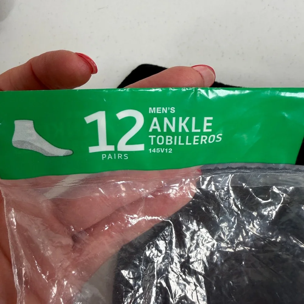 Hanes 12-14 7 Pair Ankle Socks Big & Tall Black Double Tough Cushion 145V12